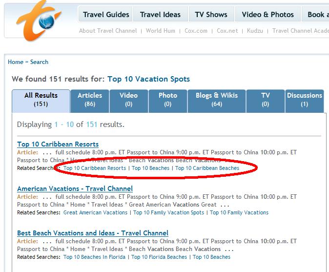 Travel Channel Related Searches - Top 10 Vacation Spots
