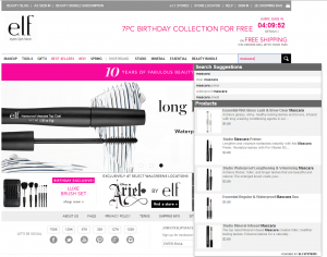 Beauty e-tailer, e.l.f. Cosmetics, “learns” from every visitor’s search. The result is a search function that helps users find exactly what they’re looking for in a matter of seconds.