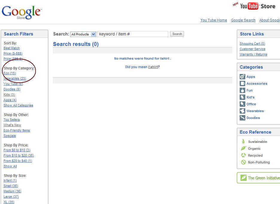 Google commerce search - tshirts
