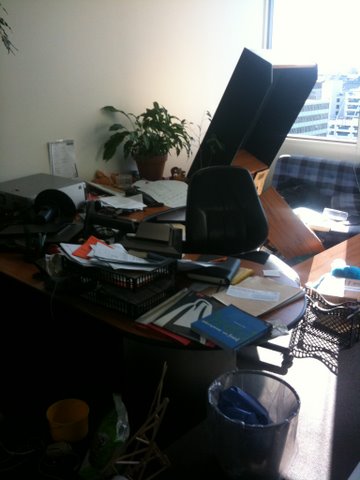 This is typical of what our offices looked like after the quake. Although, to be fair, this guy was always pretty messy.
